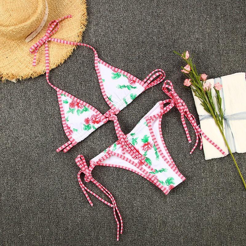 Contrasting Print Strap Sexy Bikini - runwayfashionista.com