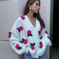 Three Dimensional Rose Knitted Cardigan