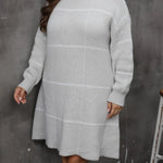 Plus Size Round Neck Long Sleeve Sweater Dress ingrey