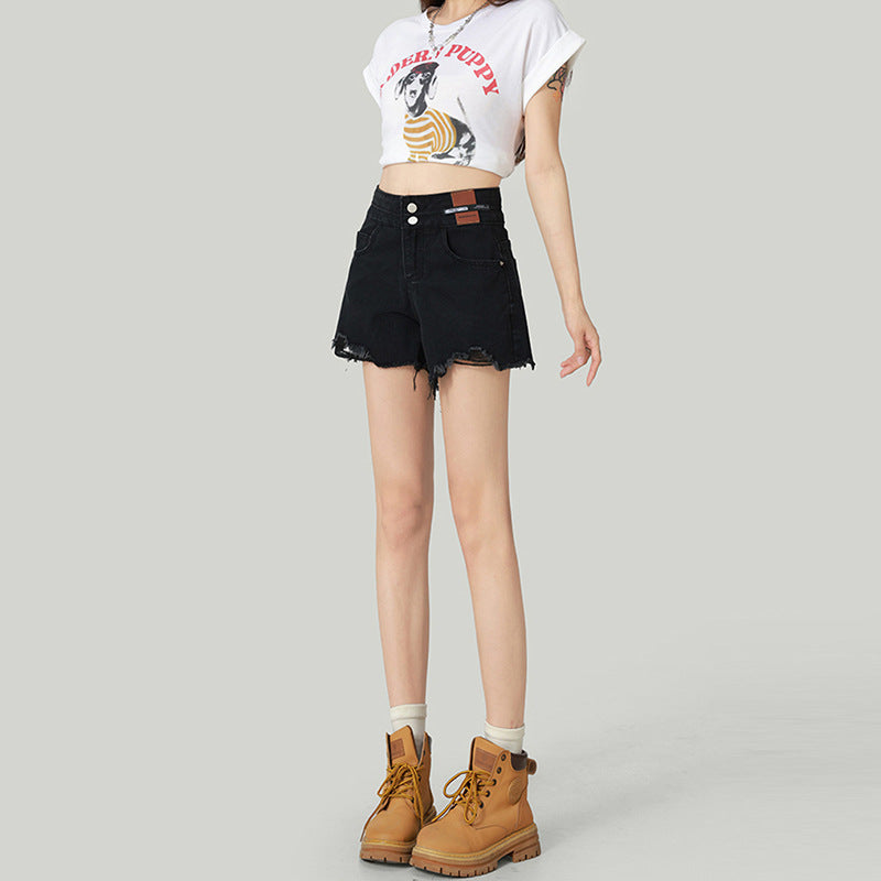 Ins Style Frayed Hem Denim Shorts