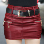 Sleek One-step PU Leather Mini Skirts -wine red