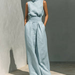 Stand-up Collar Pullover Top And Loose Straight-leg Trousers