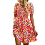 Floral Shirred Puff Sleeve Mini Dress 