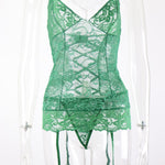 Green Lace Lingerie Slip with White Trim