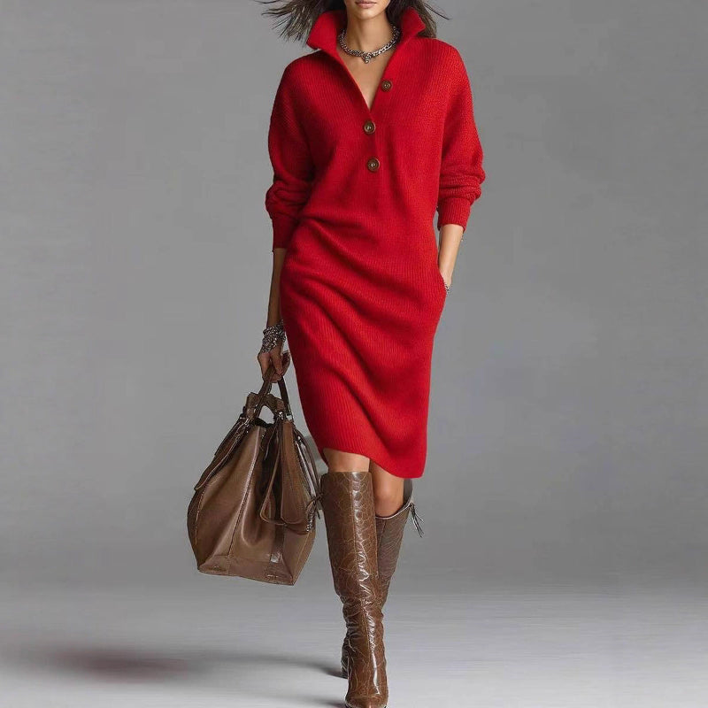 Long-Sleeved Sweater Dress: Chic Comfort - red