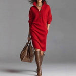 Long-Sleeved Sweater Dress: Chic Comfort - red