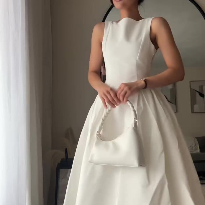 White Round Neck Sleeveless Swing Maxi Dress