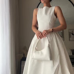 White Round Neck Sleeveless Swing Maxi Dress