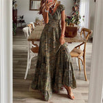 Floral Print A-Line Maxi Dresses - green