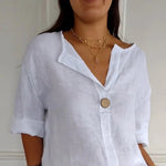 V-neck Long-sleeved Tops -white