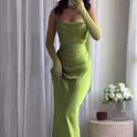 Elegant Pleated Suspender Maxi Dress