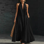 V-neck A-line Maxi Dress - black