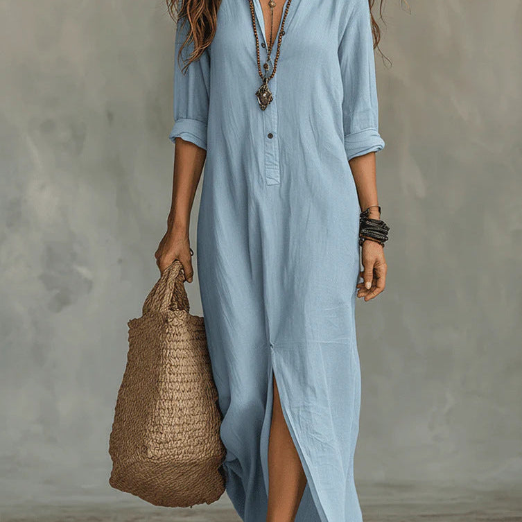 Long-sleeve Maxi Dress -blue