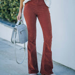 Corduroy High Waist Flared Pants - red