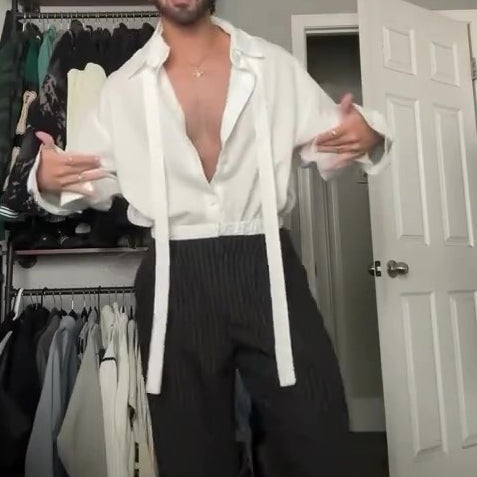 White Oversized Tie-Front Shirt