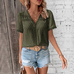 Lace V-neck Blouse - army green