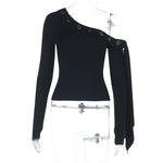 Slanted shoulder long sleeved top