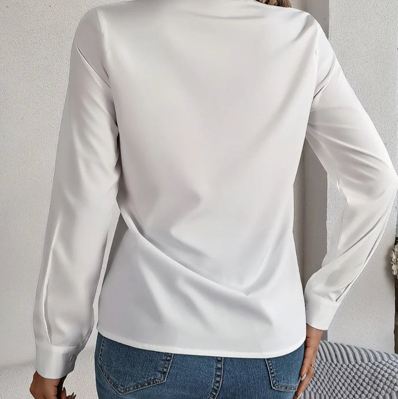 V-Neck Long Sleeve Blouse - runwayfashionista.com