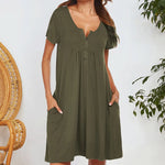 Short Sleeved Pocket Dress - runwayfashionista.com