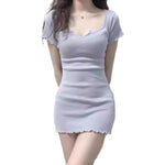 U-Neck Slim Fit Bodycon Mini Dress - blue