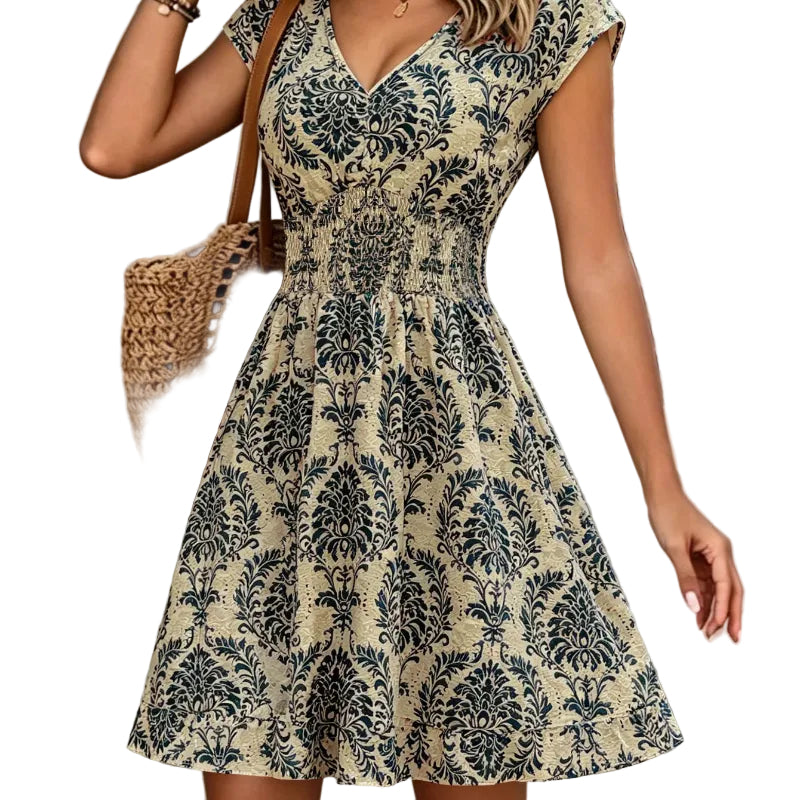 Vintage Damask Floral Mini Dress navy blue 