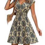 Vintage Damask Floral Mini Dress navy blue 