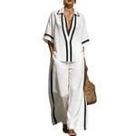 Short Sleeve Top And Wide Leg Pants Two Piece Set - white