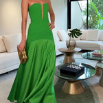 Green Tube Top With Satin Patchwork Evening Maxi Dress
