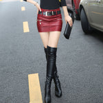 Sleek One-step PU Leather Mini Skirts -wine red