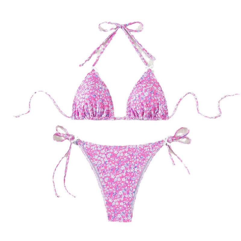 Floral Triangle Cup Lace Up Bikini