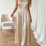 Pearl Halter High Waist Flowy Midi Dress