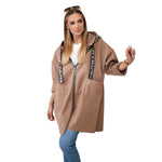 Large Size Long Sleeve Zipper Woolen Coat - khaki