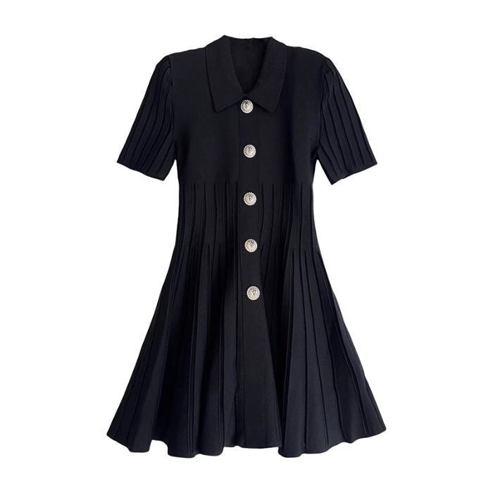 Polo-neck Knitted Dress - black