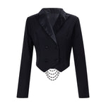 Black Backless Beaded Cropped Blazer & High Waist Pants Set