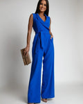 Sleeveless high waisted tie up straight leg Jumpsuit - runwayfashionista.com