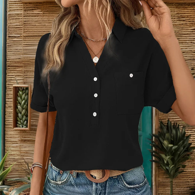 Johnny Collar Half Sleeve Blouse - runwayfashionista.com