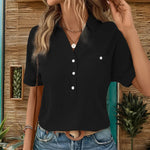 Johnny Collar Half Sleeve Blouse - runwayfashionista.com