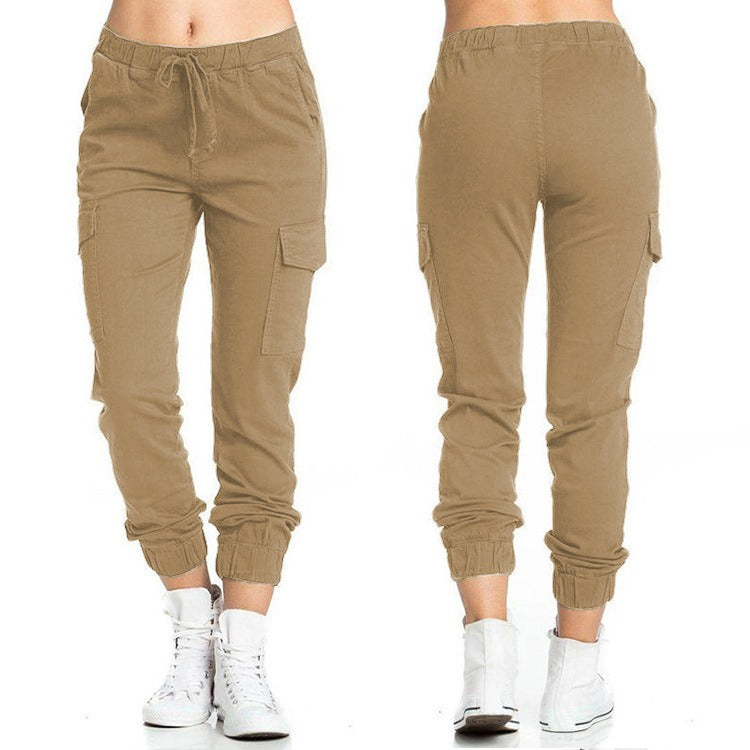 The Ultimate Utility: Women’s Elastic Waist String Side Pocket Pants - brown