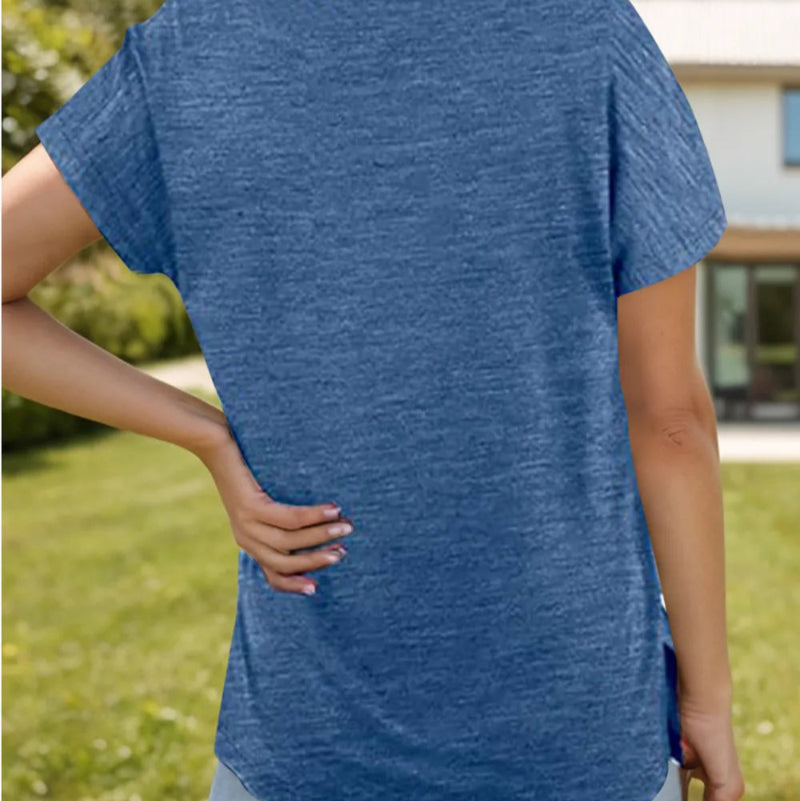 Pocketed Heathered V-Neck Short Sleeve T-Shirt - runwayfashionistacom