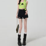 College Style Distressed Denim Shorts