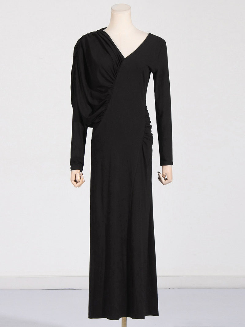 Asymmetric V-neck Design Dress