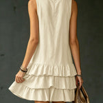 Sleeveless V-Neck Layered Ruffle Mini Dress - white