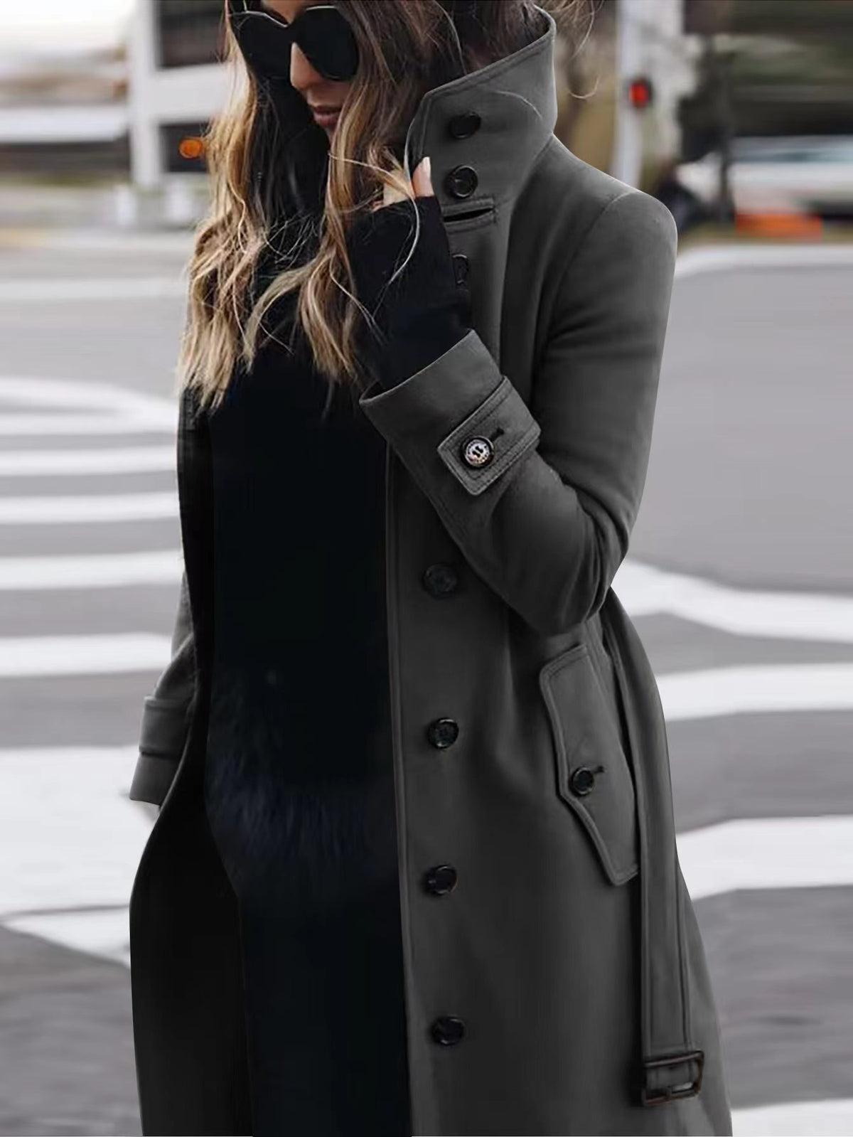Single Breasted Stand Collar Woolen Coat
