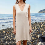 Pocketed Slit V-Neck Sleeveless Dress -runwayfashionista.com
