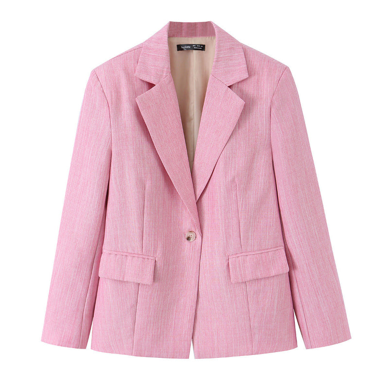 Single Button Blazer & Pleated Wide Leg Pants 2-Piece Suit Set