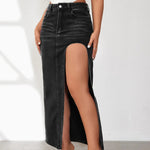 High Rise Slit Denim Skirt