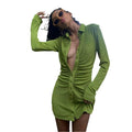 Ruched Long Sleeve Slim Mini Dress
