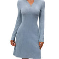 Notched long sleeve mini dress - runwayfashionista.com