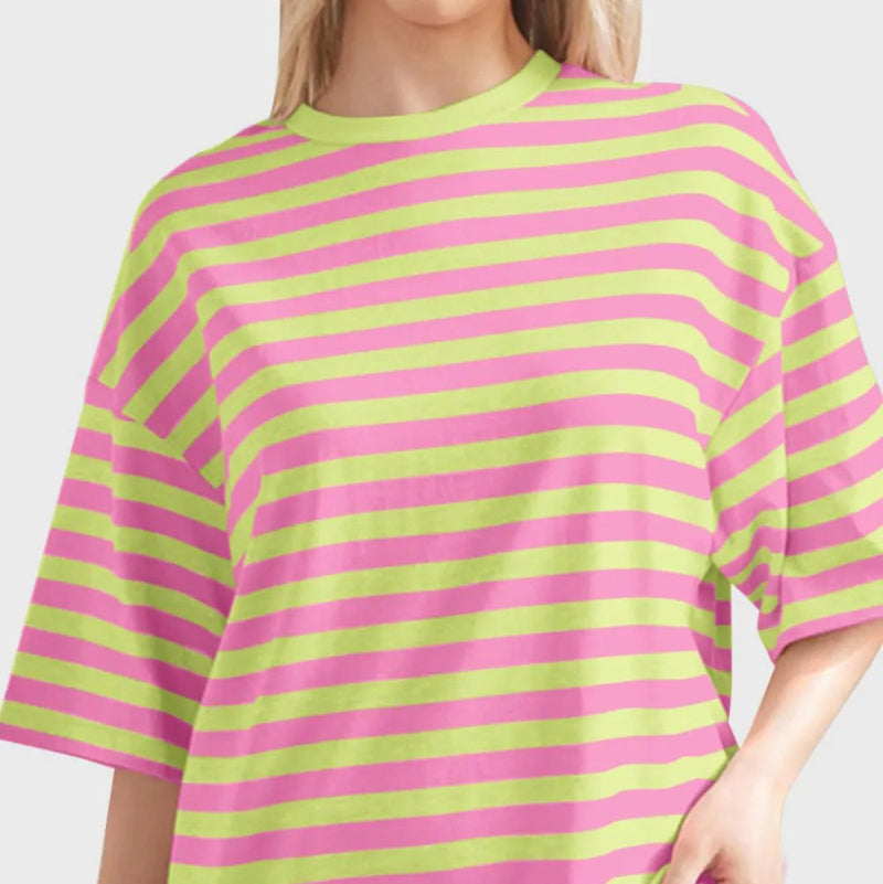 Casual Striped Quarter Sleeve T - Shirt - runwayfashionista.com