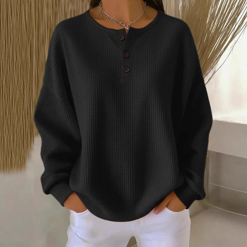 Ins Waffle Long-sleeved T-shirt - black